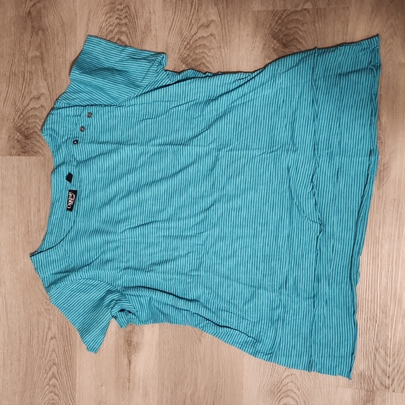 Onque Casual Tee | 1X | Aqua with Stripes | Unique Metal Buttons | Stylish Tee - Picture 1 of 3